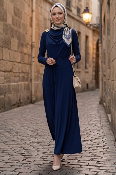 Bestenur Σάλι Με δέσιμο Φόρεμα 1691 - Ναυτικό μπλε