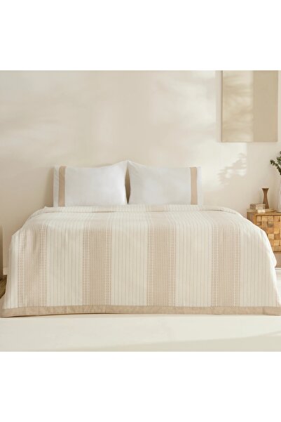 Karaca Home White Coll Rise 100% Βαμβακερό Λινό Σετ Πικέ Διπλό Μπεζ