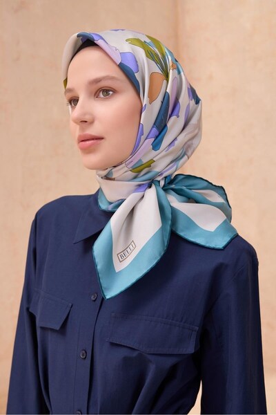 Belli Κασκόλ Twill Μετάξι - 4100-52 Κρεμ Μπλε