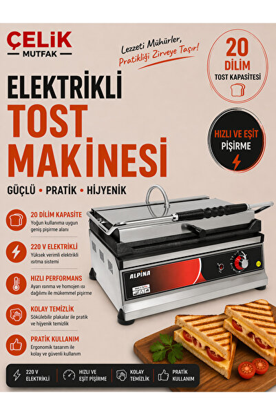 ALPİNA MUTFAK Alpina 20 Dilim (20lik) Tost Makinesi 220V Büfe Kantin ve Profe...