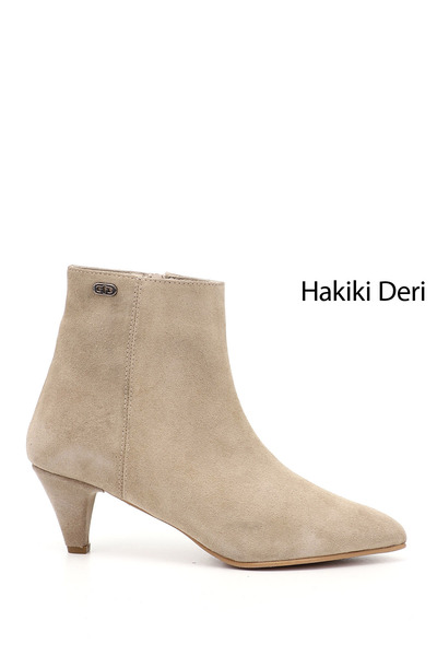 GÖNDERİ(R) Γυναικείες μπότες από γνήσιο δέρμα με μπεζ σουέντ με φερμουάρ