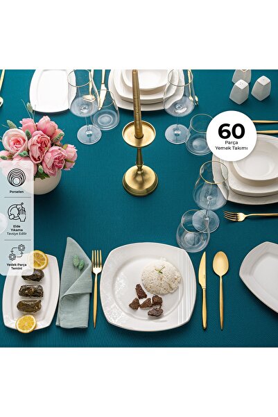 Emsan Bone Yeni Nilüfer 60 Parça 12 Kişilik Yemek Takımı Yarım Kare