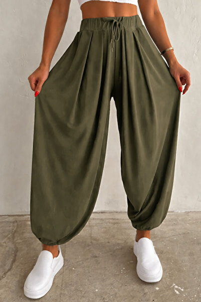 FEVİLLE Γυναικείο χακί ΠΑΝΤΕΛΟΝΙ ΑΠΟ ΜΑΛΑΚΟ ΥΦΑΣΜΑ MODAL ΜΕ ΑΠΑΛΗ ΥΦΗ