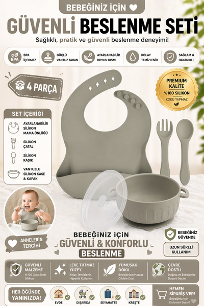 jojobebek Silikon Beslenme Seti Silikon Vakumlu Kapaklı Mama Kasesi , Silikon...