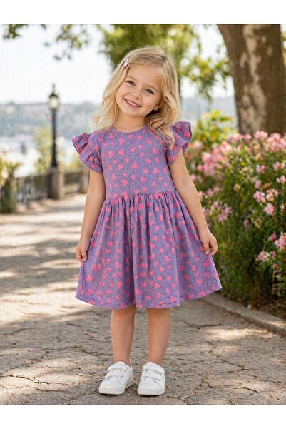 ÇALIŞKAN MODA Baskılı Penye Fırfır Kollu Robalı Kız Çocuk Elbise [1\9 yaş ara...