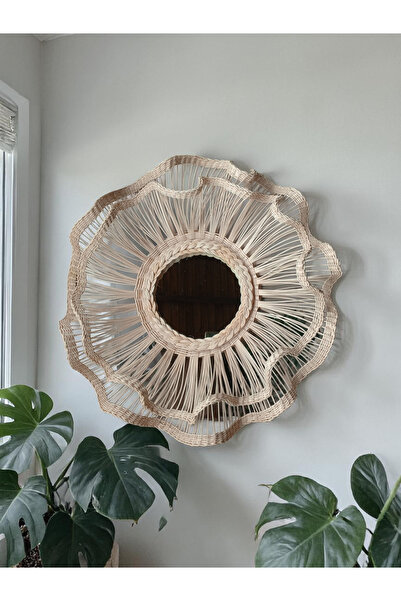luminart Dekoratif Rattan Duvar Aynası Volanlı Fırfırlı Ayna bohem ayna