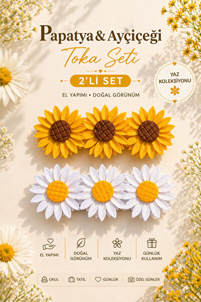 Design 4N Papatya & Ayçiçeği Otomat Toka / Keçe Toka (12 cm)