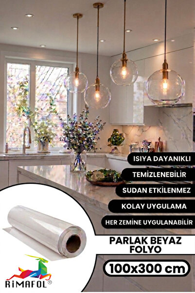 RİMAFOL Γυαλιστερό λευκό αυτοκόλλητο φύλλο κάλυψης ντουλαπιών κουζίνας και επ...