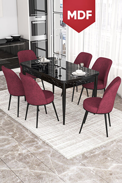 Canisa Concept Via Serisi 80x132 MDF Açılabilir Mutfak Masası Takımı Siyah Me...