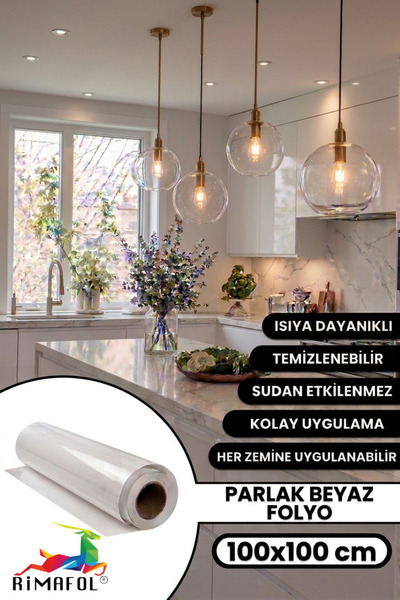 RİMAFOL Γυαλιστερό Λευκό Αυτοκόλλητο Φύλλο Επικάλυψης για Ντουλάπια Κουζίνας ...