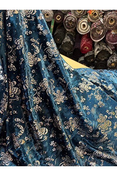 MEKİK MANİFATURA ΒΕΛΟΥΔΙΝΟ ΥΦΑΣΜΑ ΜΕ ΠΕΤΡΑΔΙΑ ΜΠΛΕ ΤΥΠΟΥ PETROL