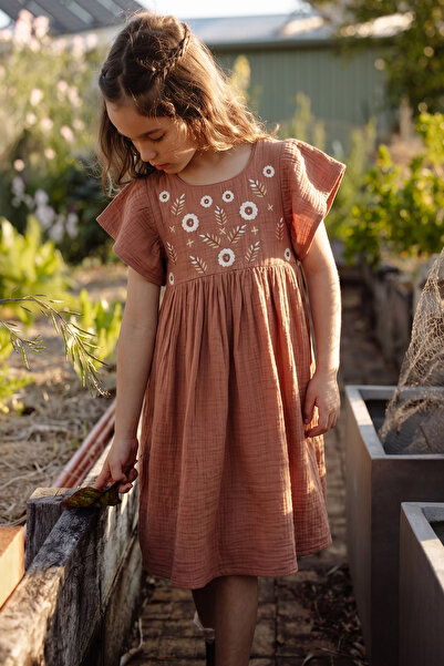 Cigit Φόρεμα με κέντημα λουλουδιών και μανίκια πεταλούδα, για 2-8 ετών, ανοιχ...