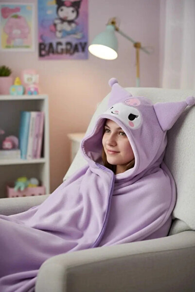 SANRIO Lisanslı Kuromi Kapüşonlu Battaniye – Yumuşak Dokulu & Giyilebilir