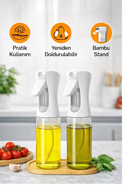 naturelove 2'li Bambu Altlıklı Sprey Cam Yağdanlık - Airfryer Yağlık Fritöz Y...
