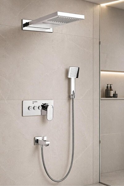 Mistillo Ankastre Duş Seti 550x220 mm Şelale&Yağmur Panel 3 Yönlü Butonlu SUS...