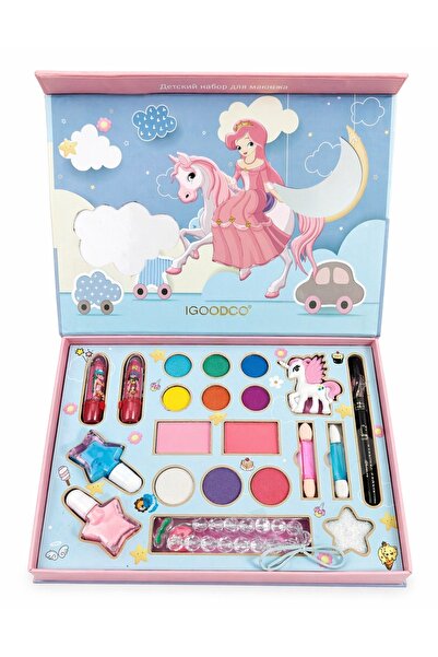 Çocuk Makyaj Seti “Unicorn ve Prenses” – far paleti, rujlar, parlatıcılar, bileklik, stickerlar