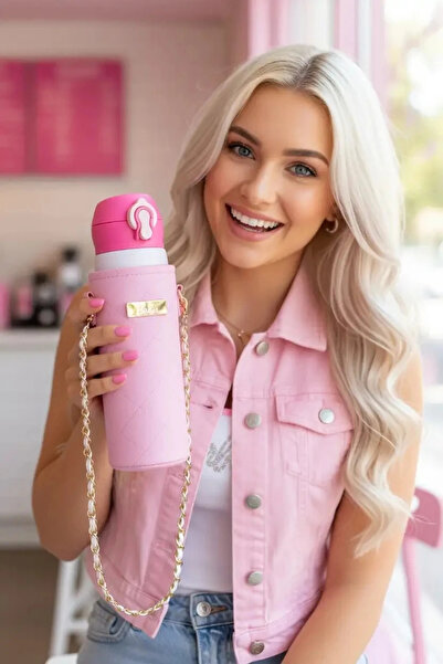 Miniso Barbie Lisanslı Çantalı Termos – İncili Taşıma Kılıflı Paslanmaz Çelik...