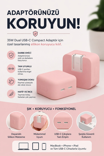 Mcstorey Apple 35W Dual USB-C Compact Adaptör Silikon Koruyucu – Darbe Emici ...