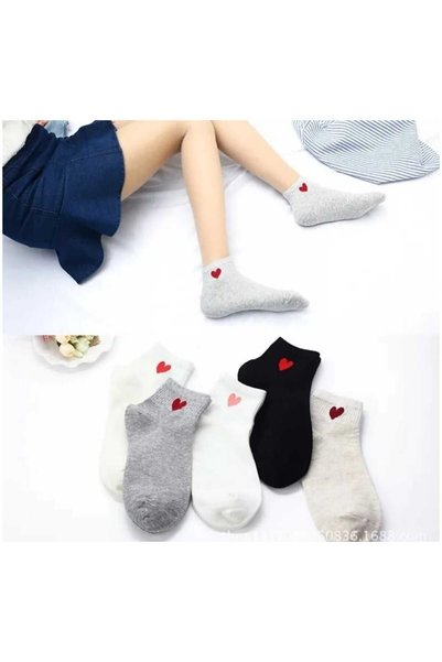 kidy 5 Pairs Multicolored Heart Patterned Half Socks for Women