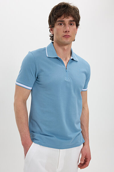 Tudors Ανδρικό μπλουζάκι εφαρμοστό Slim Fit 100% Βαμβάκι Ζακάρ με ίσιο γιακά ...