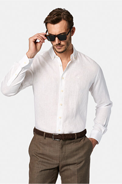 Abdullah Kiğılı Μακρυμάνικο λινό πουκάμισο με κουμπιά και γιακά σε κανονική ε...