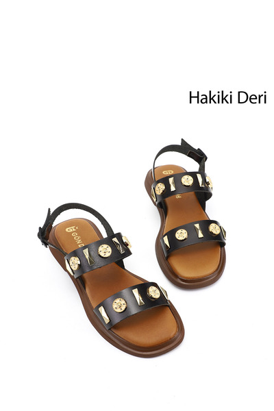 GÖNDERİ(R) Γυναικεία σανδάλια από γνήσιο δέρμα με μαύρα αξεσουάρ