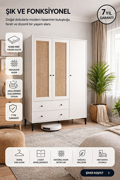 VENATTO Trio 3 Kapılı Dolap (%100MDF)