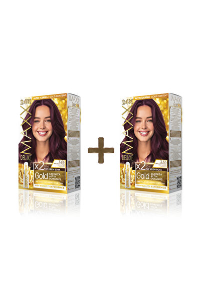 MAXX DELUXE 2'li Golden Beauty Set Saç Boyası 3.66 Patlıcan Moru