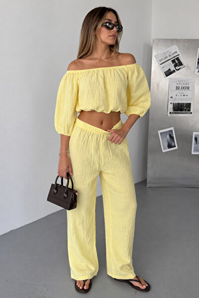 İLKCET MODA Σετ από ύφασμα μουσελίνας Madonna γιακά κάτω επάνω