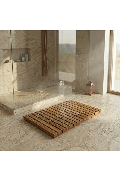 Afro Garden Kaydırmaz Ahşap Banyo Paspası 40x60 cm Teak Ağacı Lavabo Paspası