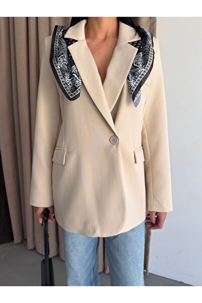 ParlaMira Γυναικείο σάλι σε χρώμα πέτρας με λεπτομέρειες Με φόδρα Blazer