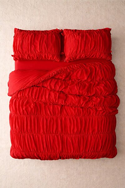 Double 100% Organic Cotton Shirred Duvet Cover Set - Wool Evim® Natural Series