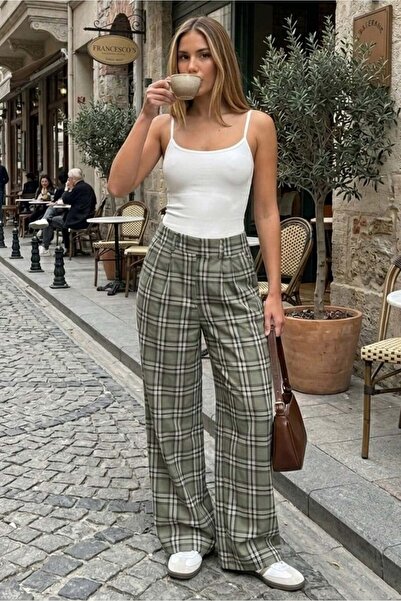 Madmext Χακί παντελόνι με τετράγωνο σχέδιο και άνετη εφαρμογή MG2728