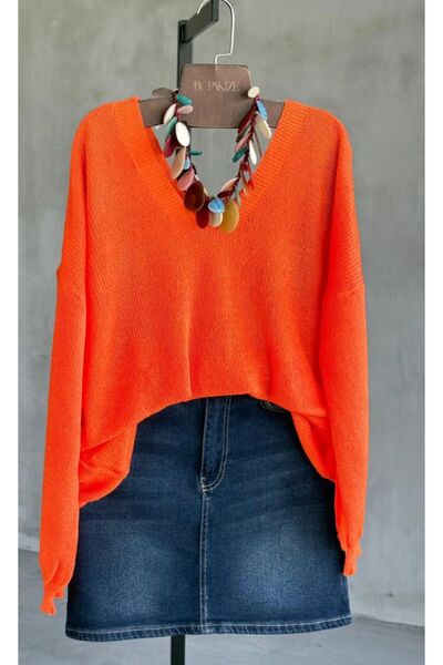 sumoda Γυναικείο Ρούχο Μπλούζα Μερσεριζέ Πουλόβερ Μπροστά Πίσω V Λαιμός Φουσκ...