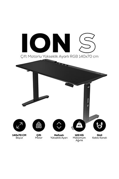 Hawk Gaming Chair ION S Çift Motorlu Yükseklik Ayarlı RGB 140x70 Siyah Renk Ç...
