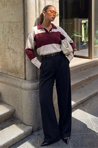 Madmext Μαύρο Παντελόνι Διπλό Πλισέ Ζώνη Mg2330