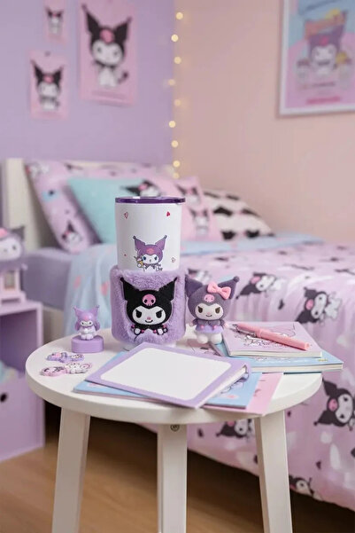 SANRIO Lisanslı Kuromi Paslanmaz Çelik Bardak – Peluş Dekoratif Kılıflı ve 30...
