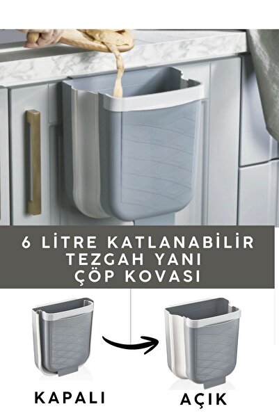 Tercih Home Κάδος απορριμμάτων κουζίνας 6 λίτρων με πτυσσόμενο κρεμαστό στήρι...