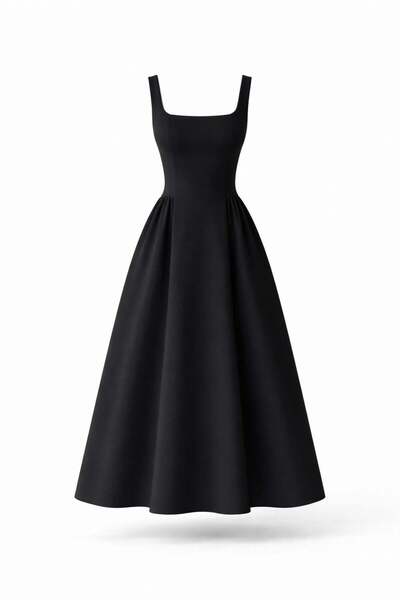 HAZELANNA Μαύρο μίντι φόρεμα με τετράγωνο γιακά