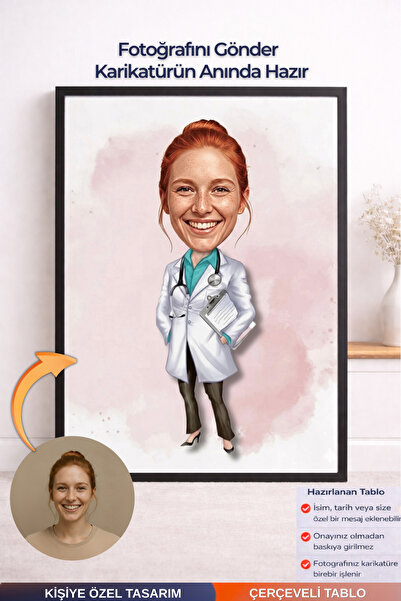Bugucreative Kişiye Özel Doktor Karikatürü Çerçeveli Tablo,Hediyelik Eşya,Kiş...