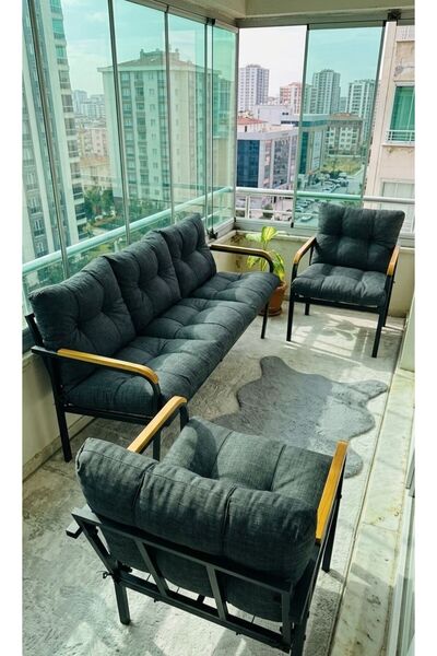 Madame Home Defne  Balkon, Bahçe, Cafe - Metal Kanepe Koltuk Takımı - 3+1+1