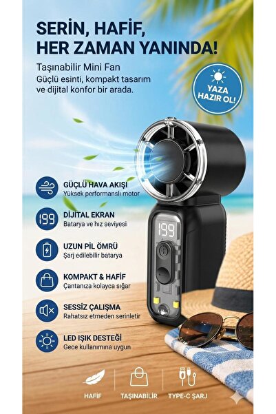 Mmctech Süper Şarjlı Mini El Tipi Fan USB Şarjlı Turbo Güçlü Uzun Süreli Diji...