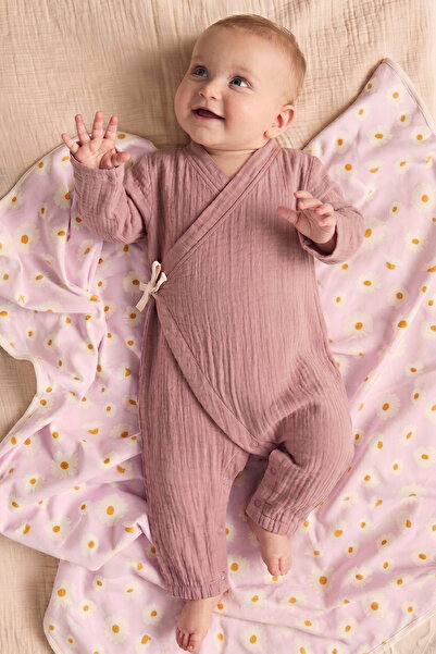 Cigit Βιολογική ολόσωμη φόρμα μουσελίνας διπλής στρώσης 0-9 μηνών χάλκινη