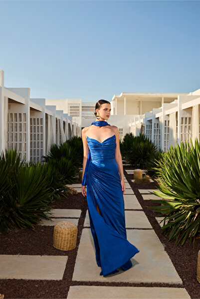 Carmen Saks Shiny πλεκτό στράπλες μακρύ βραδινό φόρεμα