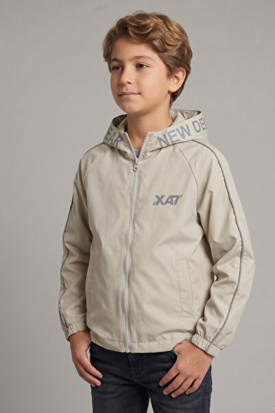 Zaziko Kids Αγορίστικο εποχιακό παλτό με κουκούλα και ριγέ στάμπα στα μανίκια...