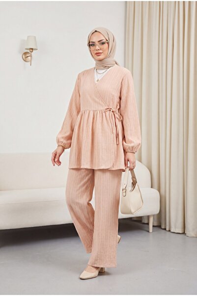 Modamorfo Σετ Τουνίκ με εσωτερική δέστρα και φαρδιά παντελόνα - βιζόν