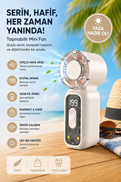 Mmctech Süper Şarjlı Mini El Tipi Fan USB Şarjlı Turbo Güçlü Uzun Süreli Diji...