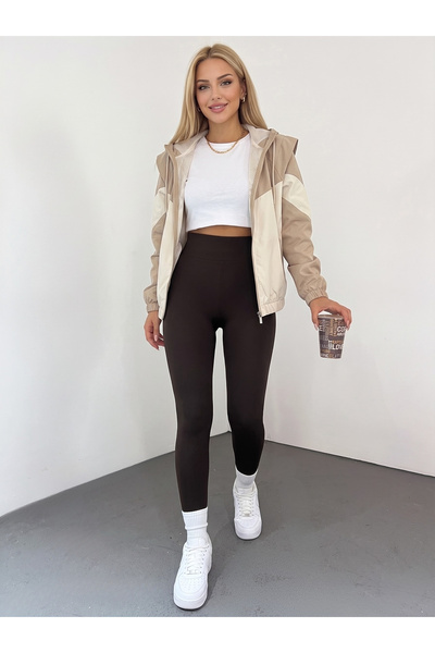 RuyaMood Γυναικείο καφέ ψηλόμεσο πλεκτό κολάν με κορσέ Interlock χωρίς εμφάνιση