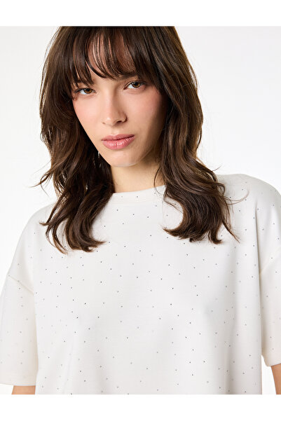 Koton Άνετο μπλουζάκι με κοντό μανίκι και λαιμόκοψη Interlock Sports C Κοντό