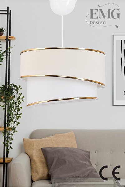 Emg DesiGn Kumaş Galaksi Modern Pasta Tekli Ve 2 Li Gold Abajur Seti